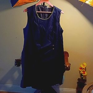 ANNE WEYBURN MID-LENGTH NAVY BLUE DRESS WITH GOLD CHAIN COLLAR SZ 3XL NEW